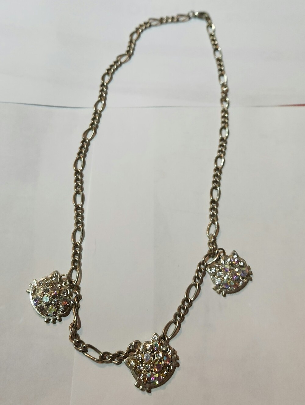 Silver-Tone Three Rhinestone-Encrusted Hello Kitty Face Charms Necklace